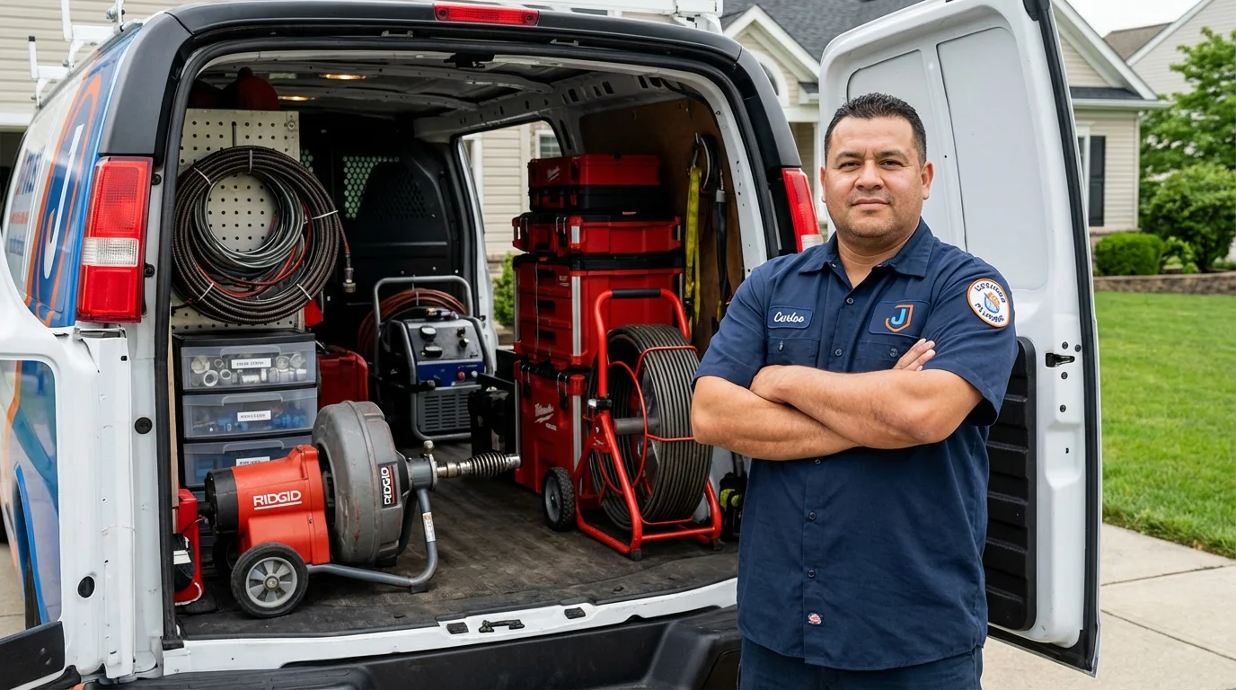Professional drain cleaning equipment and Johns Plumbing LLC plumber in Harvey
