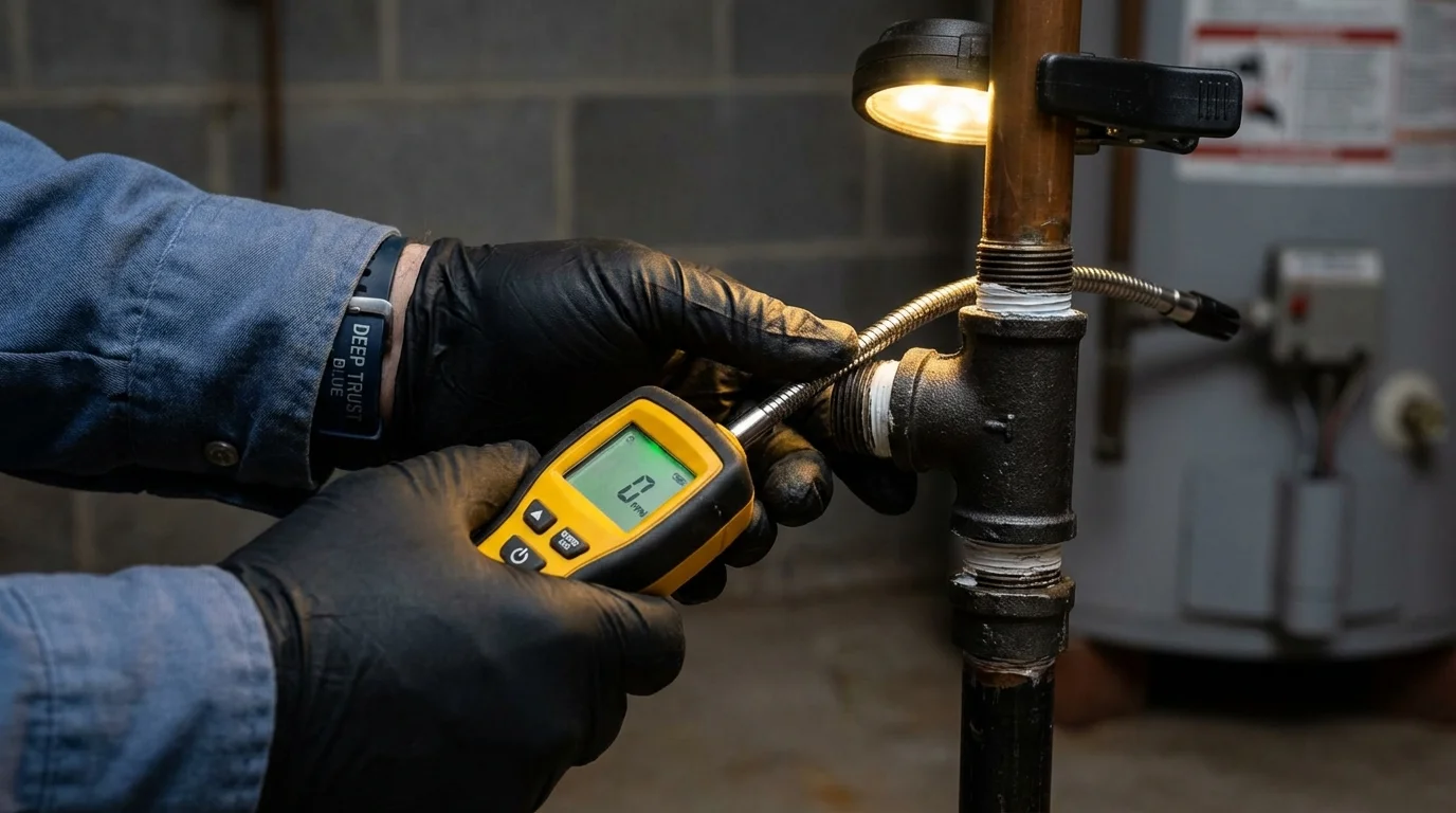 Gas leak detection with electronic sniffer by Johns Plumbing LLC in Harvey
