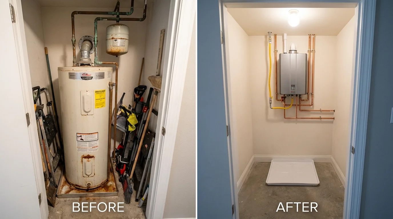 Tank water heater versus wall-mounted tankless unit comparison for Harvey, ND homeowners